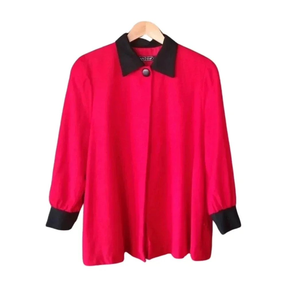 Vintage 80s Wool Jacket Red Black Structured Blazer Preppy Academia Tailoring
